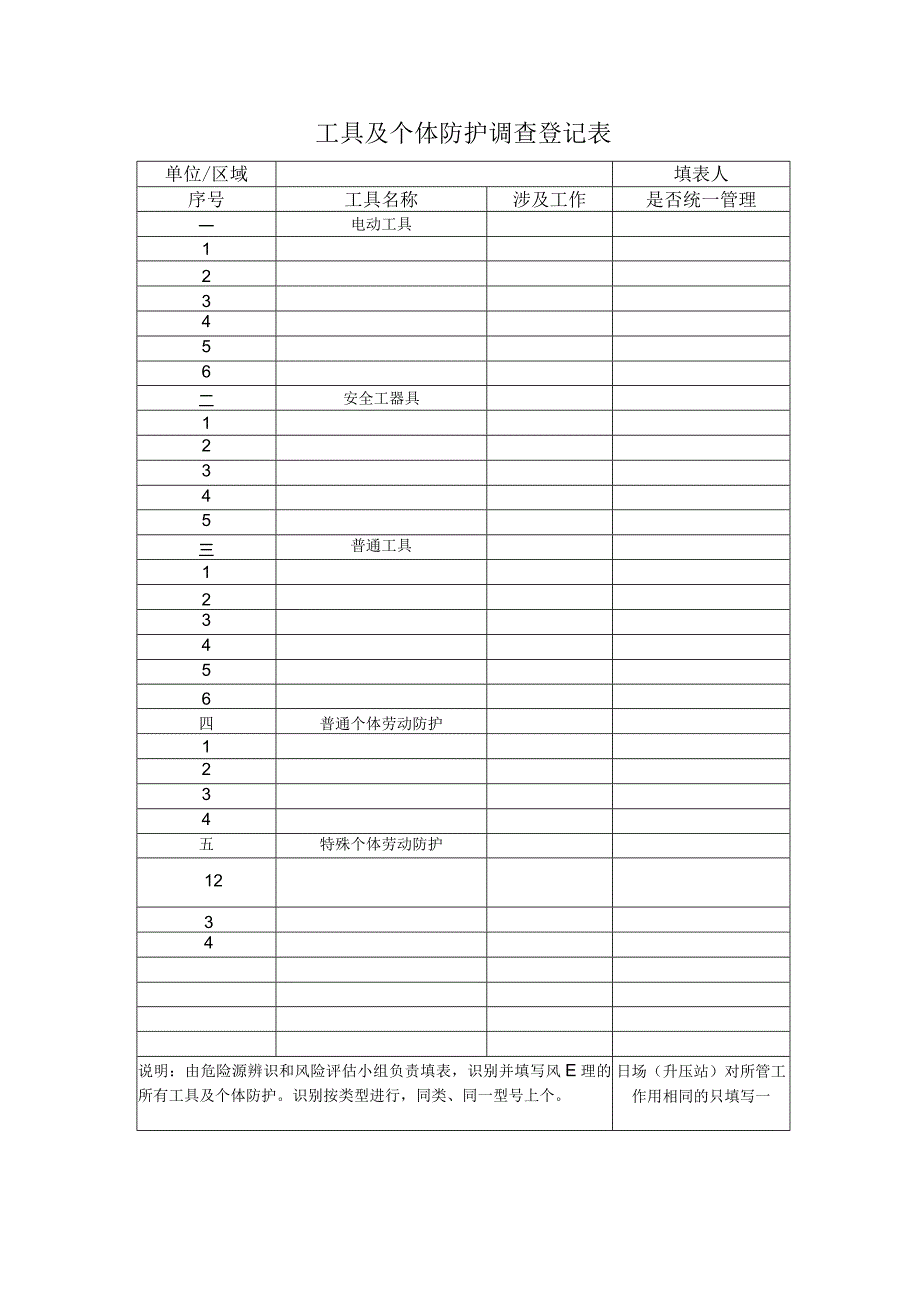 工具及个体防护调查登记表.docx_第1页