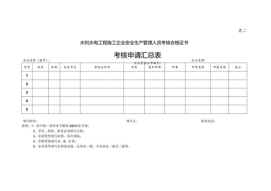 表一水利水电工程施工企业安全生产管理人员考核合格证书个人考核申请表.docx_第2页