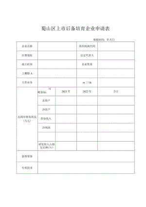 蜀山区上市后备培育企业申请表.docx