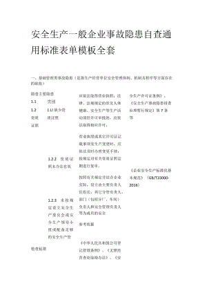 安全生产一般企业事故隐患自查通用标准表单模板全套.docx