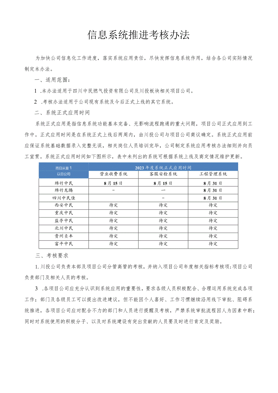 信息系统推进及考核办法.docx_第1页