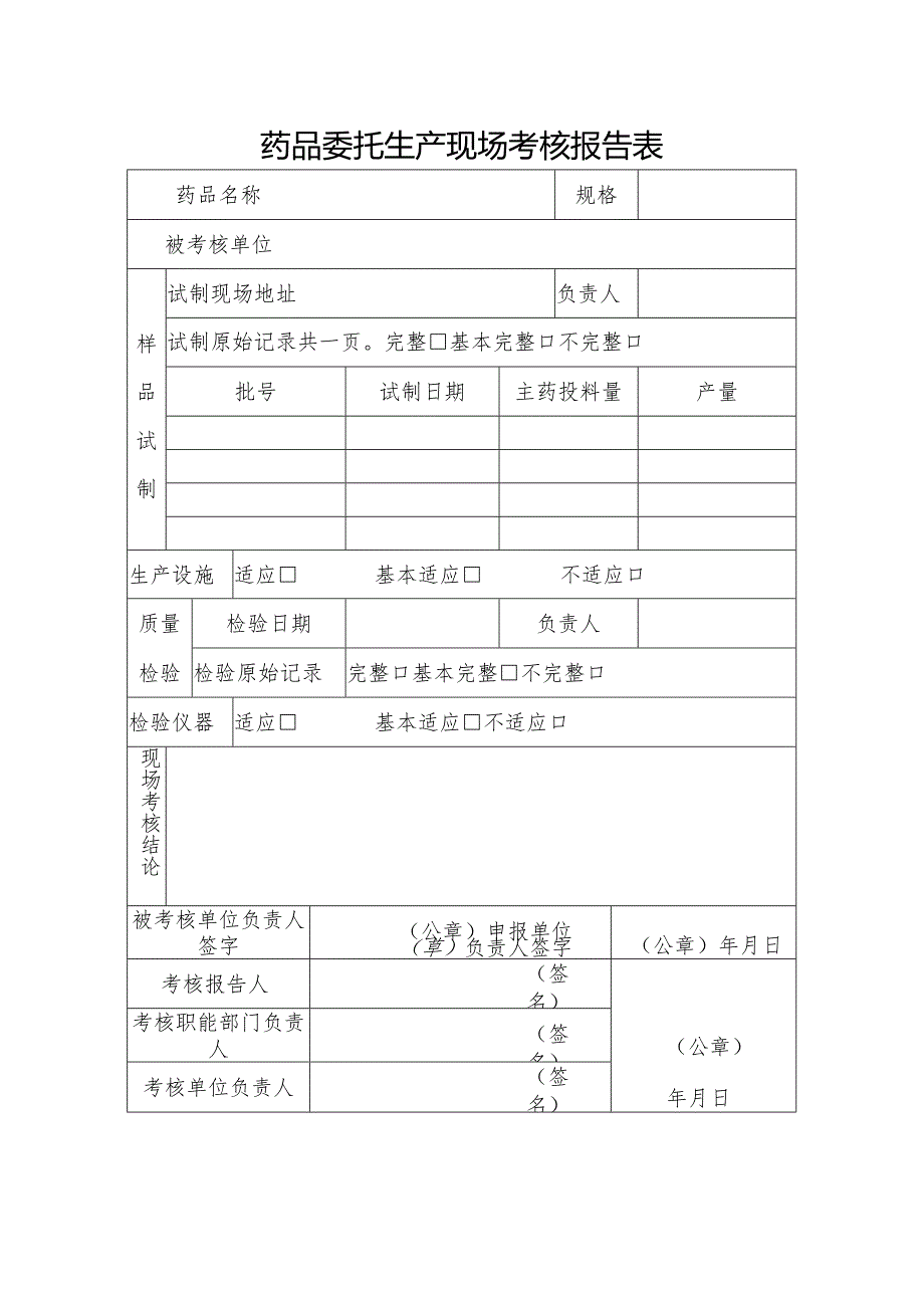 药品委托生产现场考核报告表.docx_第1页