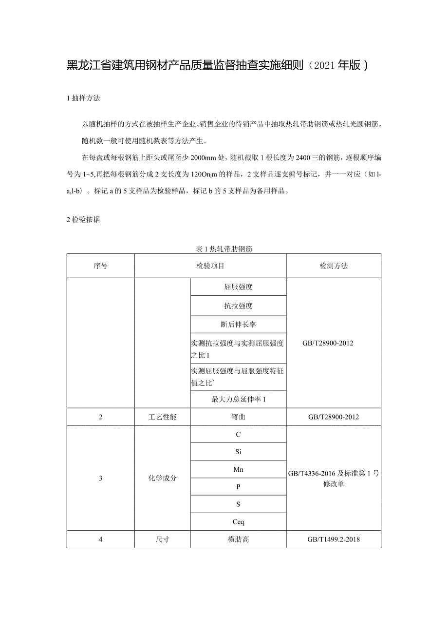 黑龙江省建筑用钢材产品质量监督抽查实施细则2021年版.docx_第1页