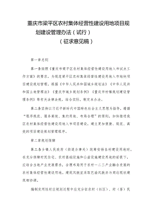 重庆市梁平区农村集体经营性建设用地项目规划建设管理办法（试行）（征求意见稿）.docx