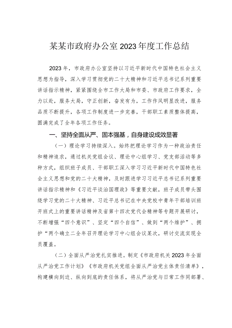 某某市政府办公室2023年度工作总结.docx_第1页