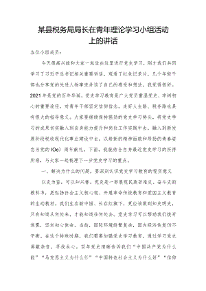 某县税务局局长在青年理论学习小组活动上的讲话.docx