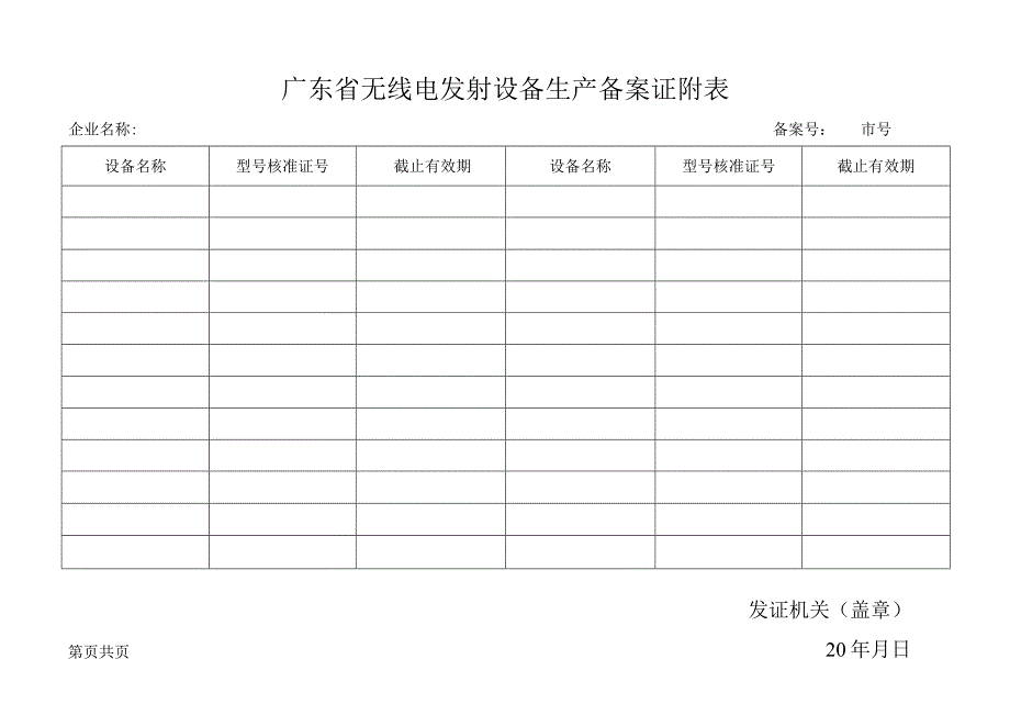 广东无线电发射设备生产备案证附表.docx_第1页