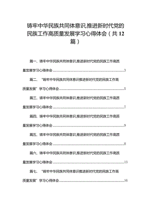 铸牢中华民族共同体意识,推进新时代党的民族工作高质量发展学习心得体会范文12篇供参考.docx