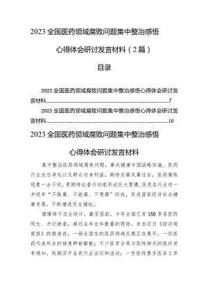 2023全国医药领域腐败问题集中整治感悟心得体会研讨发言（2篇）.docx