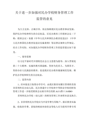 关于进一步加强对民办学校财务管理工作监管的意见.docx