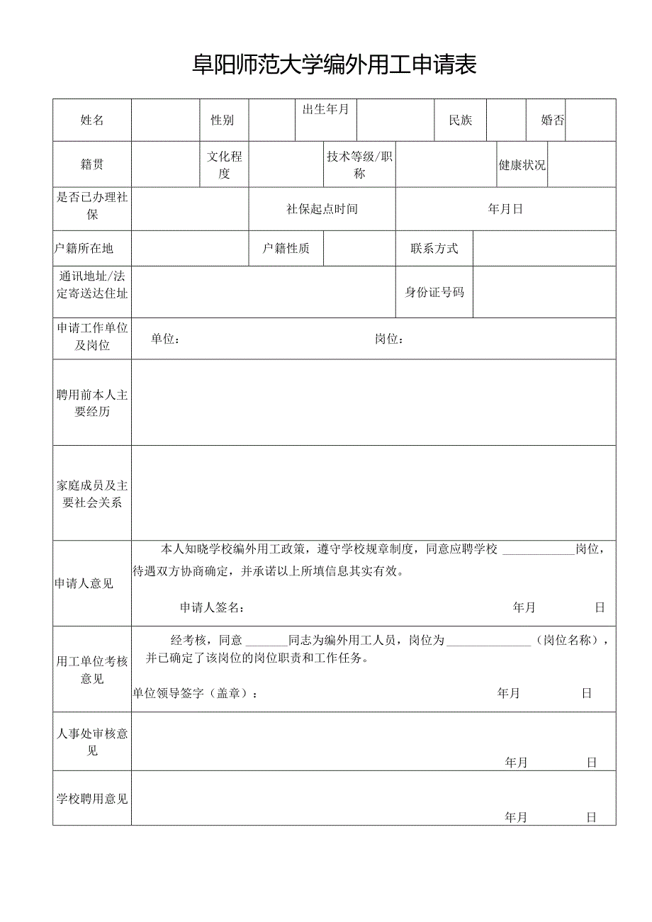 阜阳师范大学编外用工申请表.docx_第1页