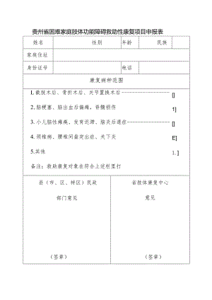 贵州省困难家庭肢体功能障碍救助性康复项目申报表.docx