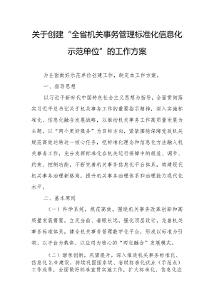 关于创建“全省机关事务管理标准化信息化示范单位”的工作方案.docx