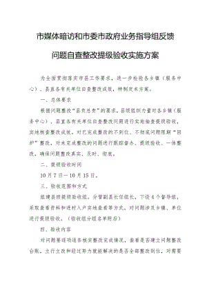 市媒体暗访和市委市政府业务指导组反馈问题自查整改提级验收实施方案.docx