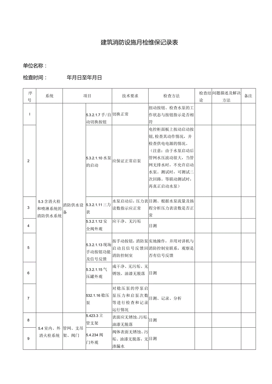 建筑消防设施月检维保记录表.docx_第1页