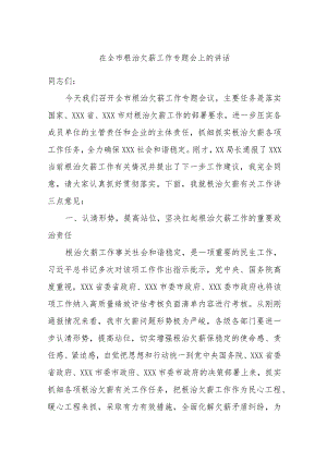 在全市根治欠薪工作专题会上的讲话.docx