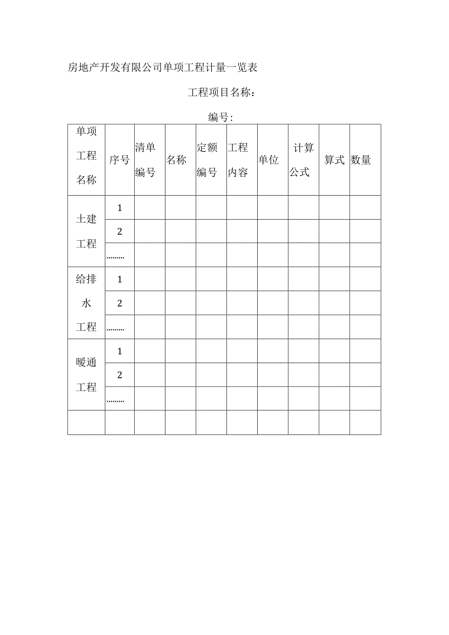 房地产开发有限公司单项工程计量一览表.docx_第1页