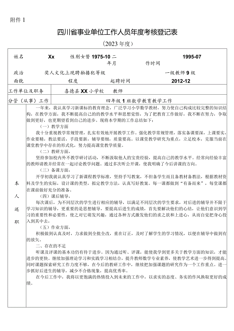 2023年四川省事业单位工作人员年度考核登记表0.docx_第1页