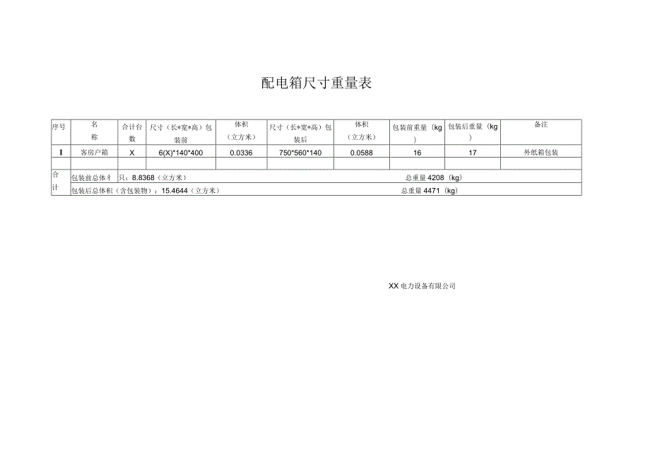 配电箱尺寸重量表（2023年）.docx_第1页