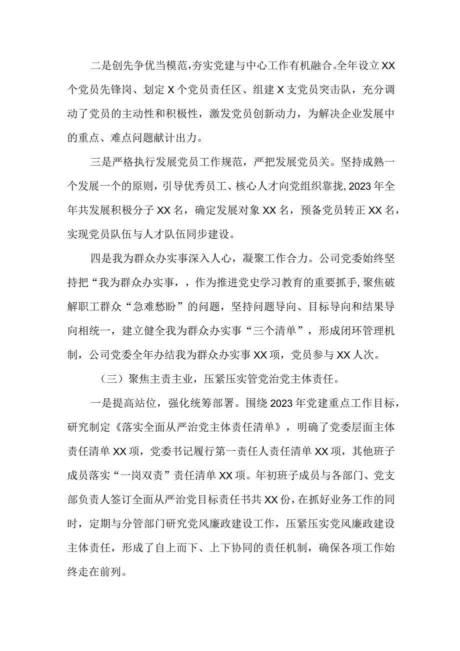 2篇公司党委2023年度党建工作述职报告.docx_第2页