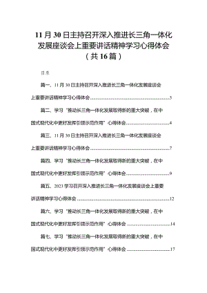 11月30日主持召开深入推进长三角一体化发展座谈会上重要讲话精神学习心得体会（共16篇）.docx