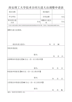 西安理工大学技术合同大进大出调整申请表.docx