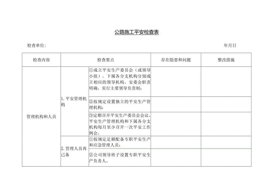 公路施工安全检查表.docx_第1页