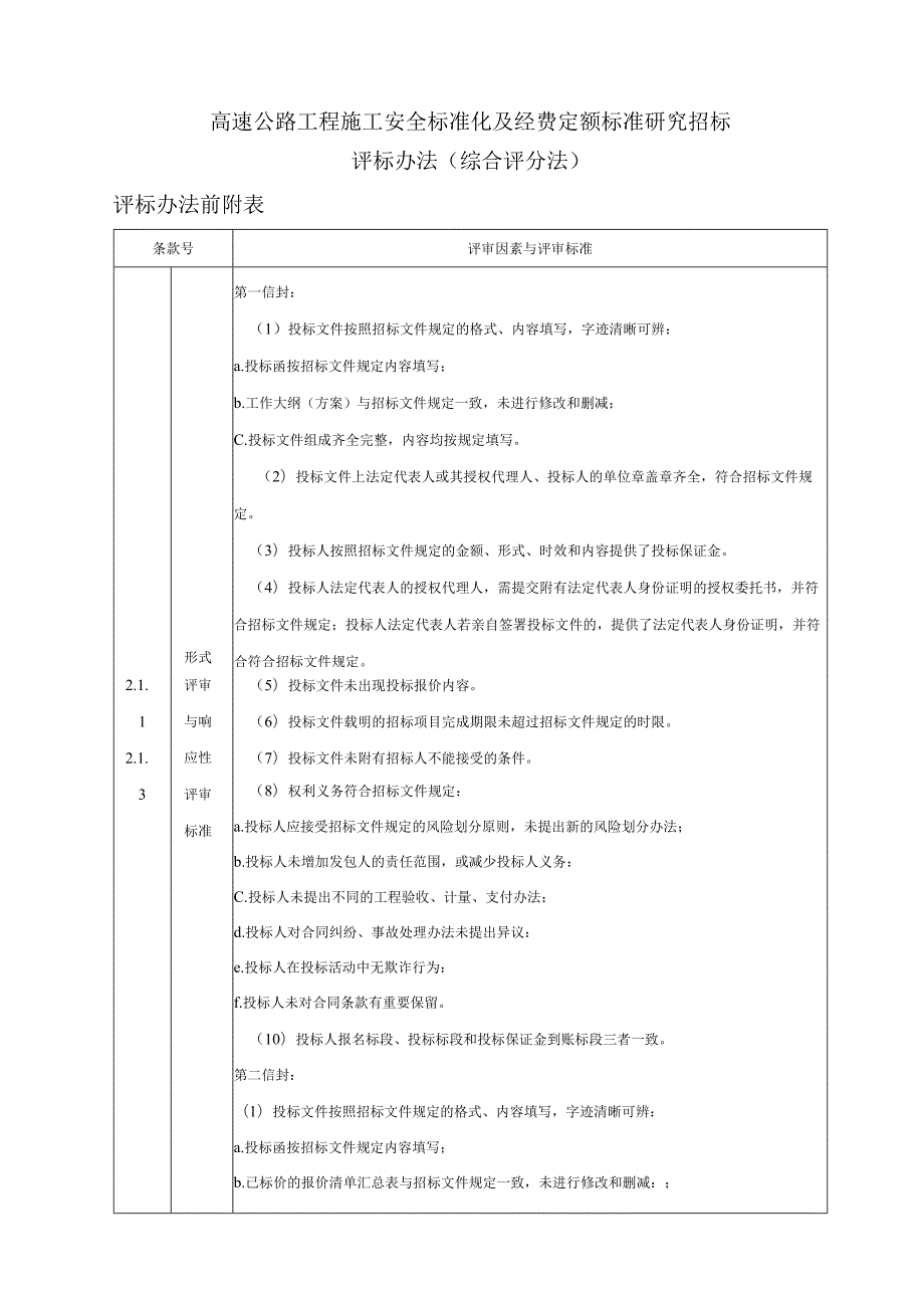 高速公路工程施工安全标准化及经费定额标准研究招标评标办法综合评分法.docx_第1页