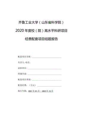 齐鲁工业大学山东省科学院2020年度校院高水平科研项目经费配套项目结题报告.docx