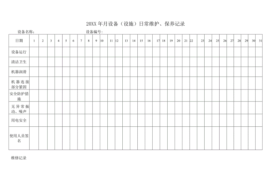 设备（设施）日常维护、保养记录.docx_第1页