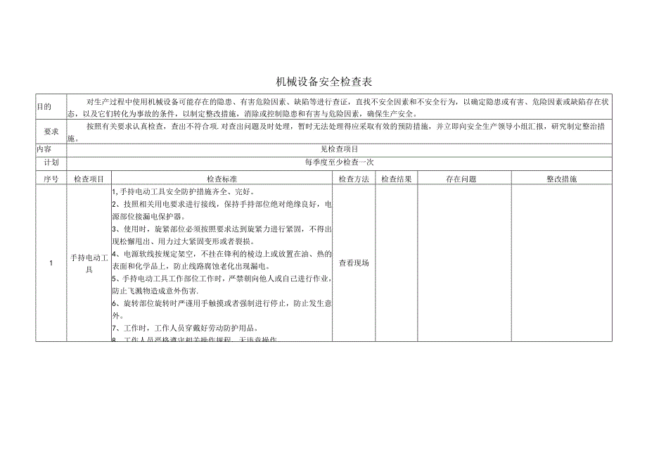 机械设备安全检查表范文.docx_第1页