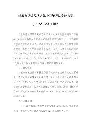 蚌埠市促进残疾人就业三年行动实施方案（2022—2024年）.docx