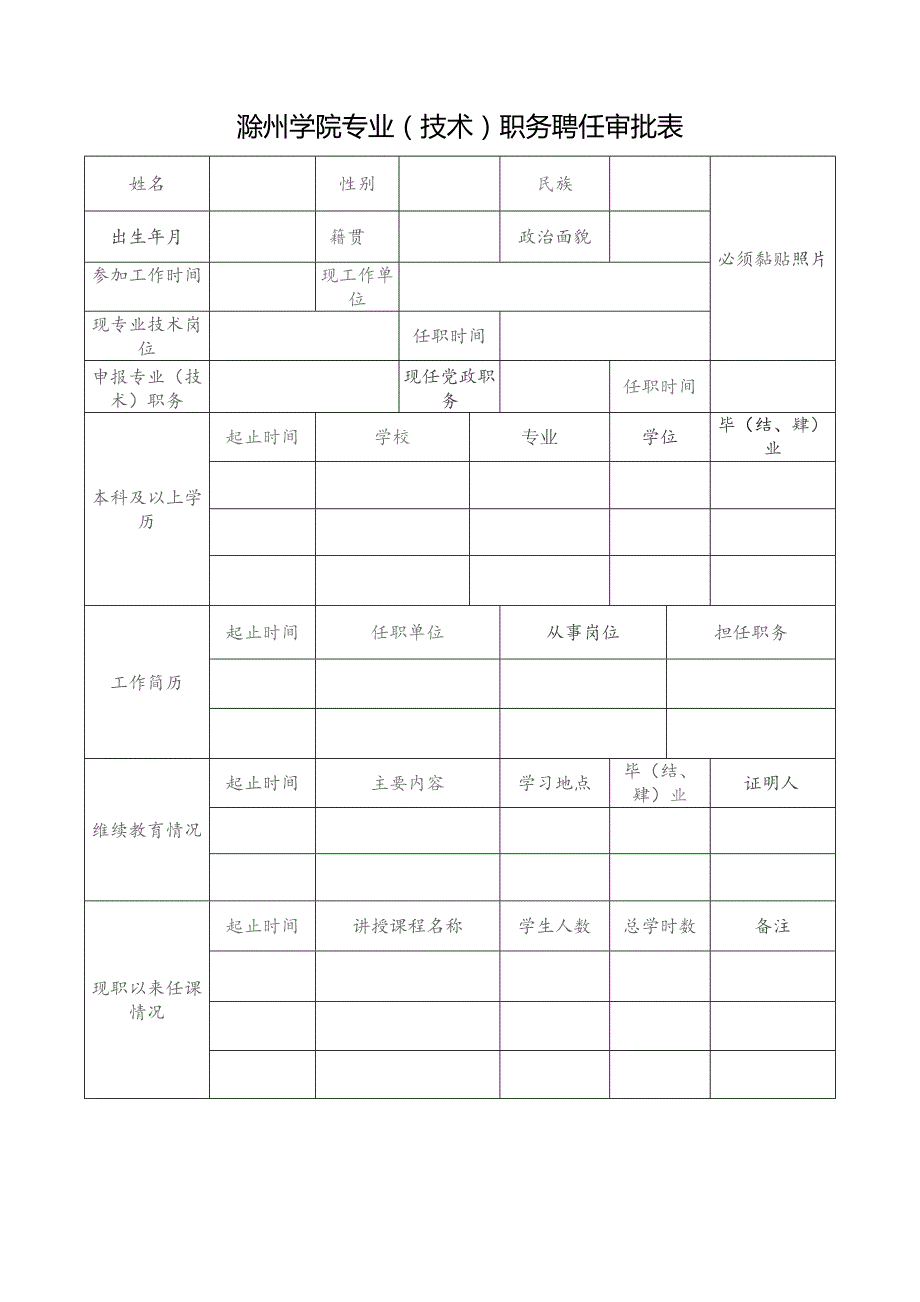 滁州学院专业技术职务聘任审批表.docx_第1页