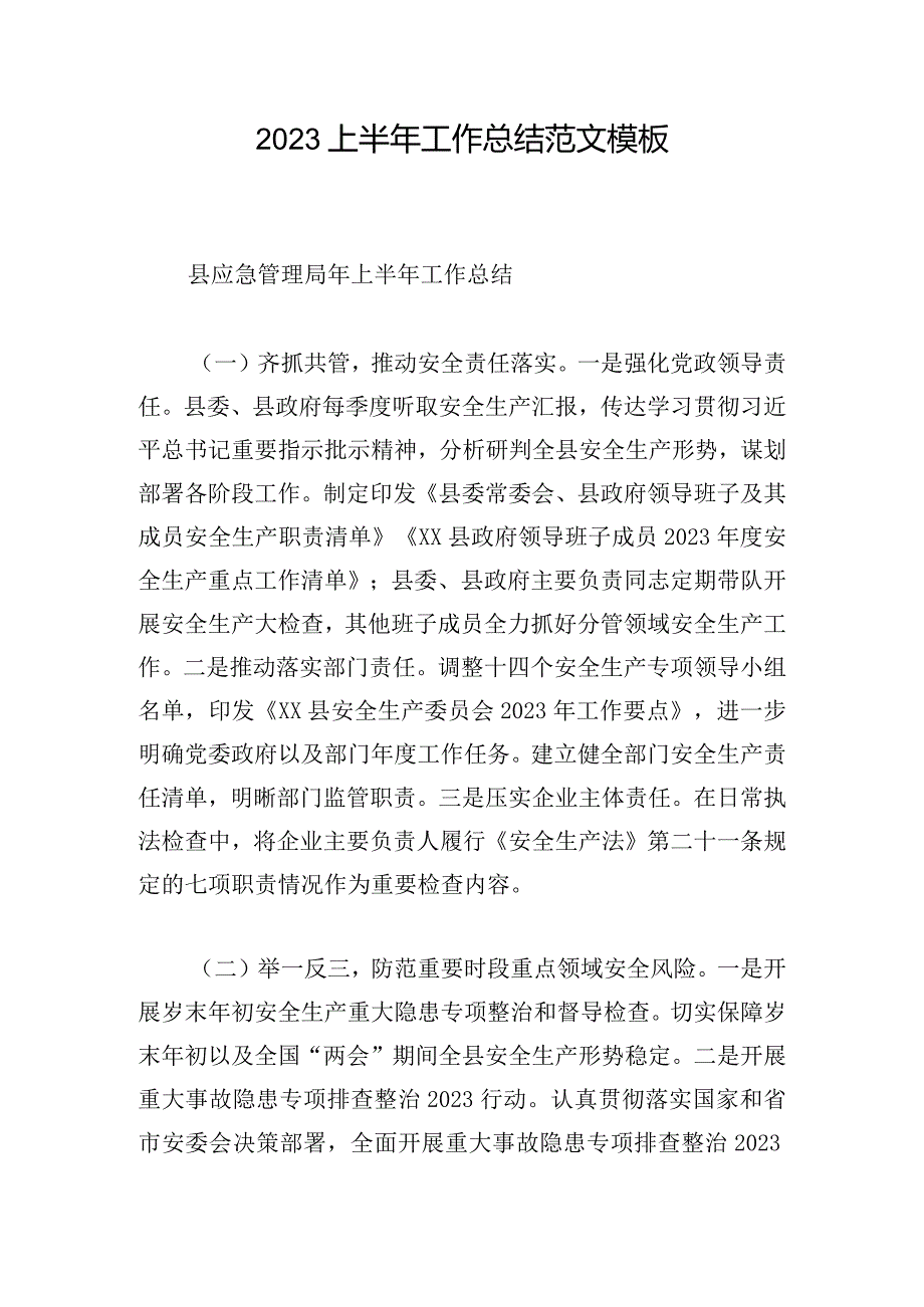 2023上半年工作总结范文模板.docx_第1页