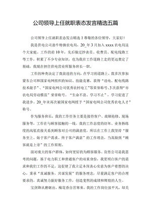 公司领导上任就职表态发言精选五篇.docx