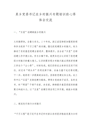 某乡党委书记在乡村振兴专题培训班心得体会交流 .docx