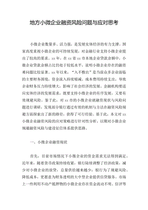 地方小微企业融资风险问题与应对思考.docx