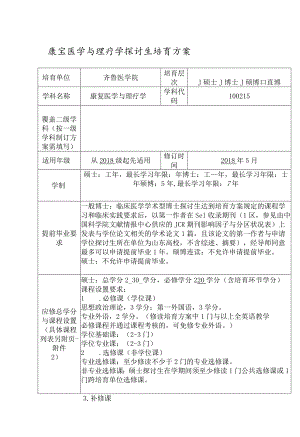 康复医学与理疗学研究生培养方案.docx