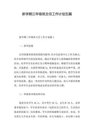 新学期三年级班主任工作计划五篇.docx