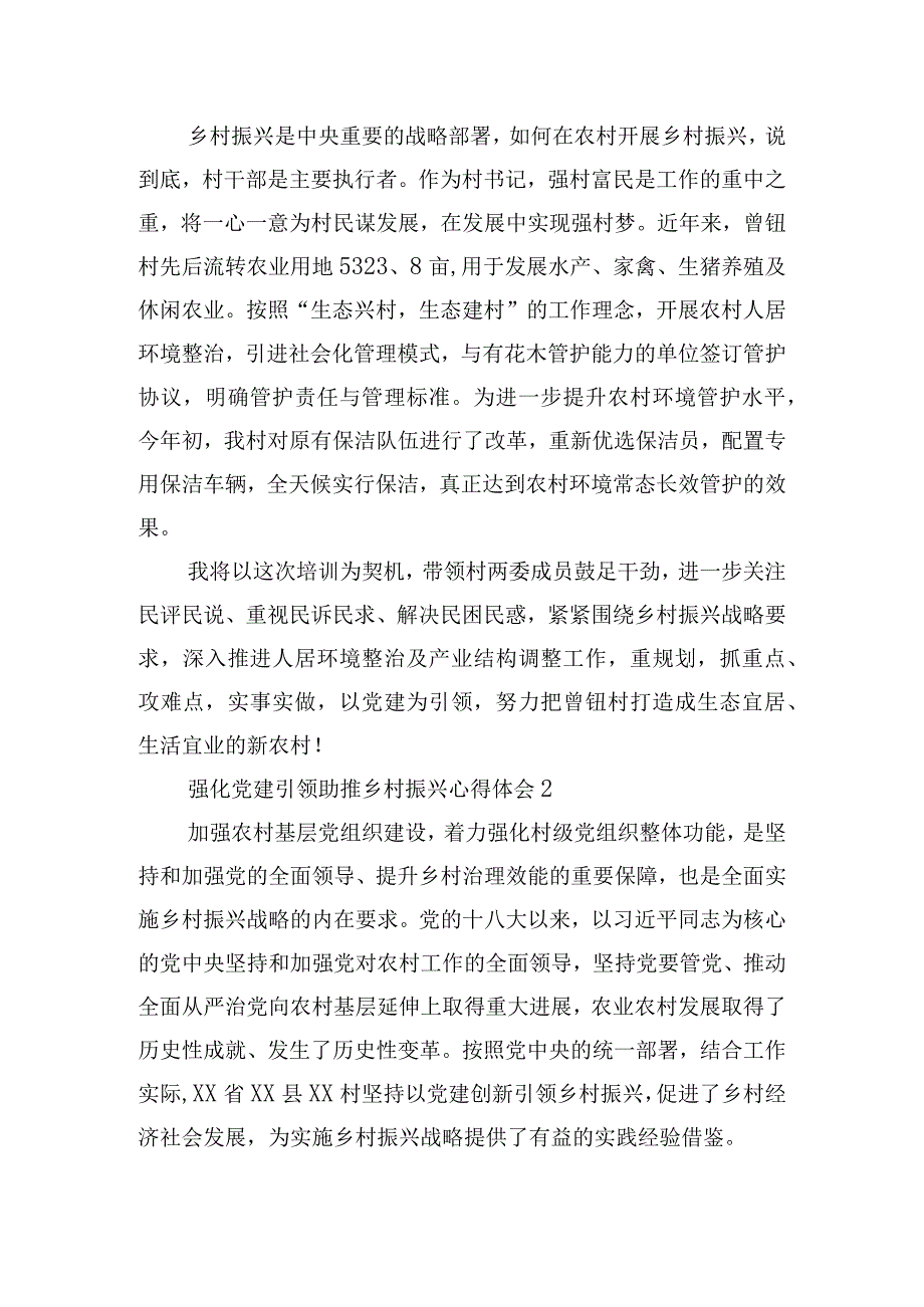 强化党建引领助推乡村振兴心得体会范文(通用3篇).docx_第2页