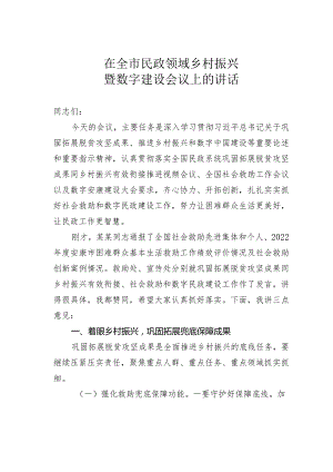 在全市民政领域乡村振兴暨数字建设会议上的讲话.docx