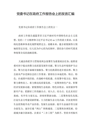 党委书记在政府工作报告会上的发言汇编.docx