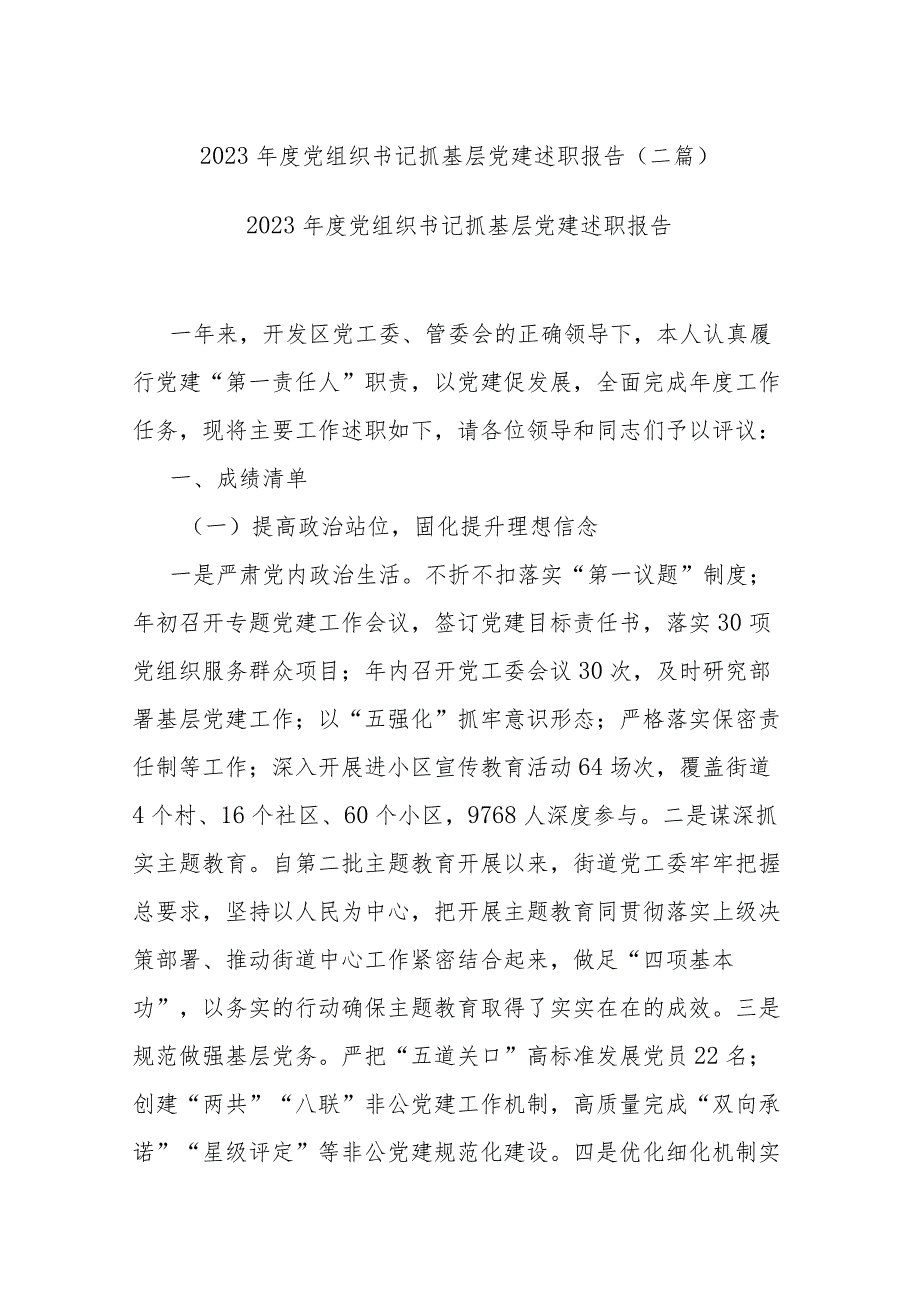 2023年度党组织书记抓基层党建述职报告(二篇).docx_第1页