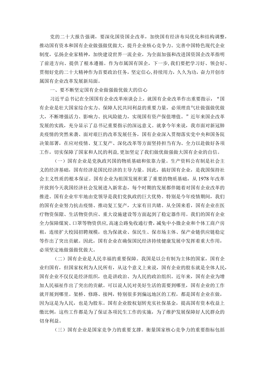 主题教育专题党课：持续用力久久为功奋力开创市属国有企业改革发展新局面.docx_第1页