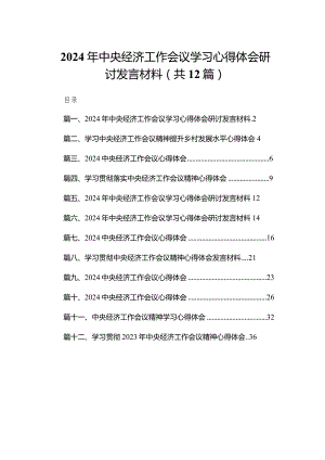 2024年中央经济工作会议学习心得体会研讨发言材料最新版12篇合辑.docx