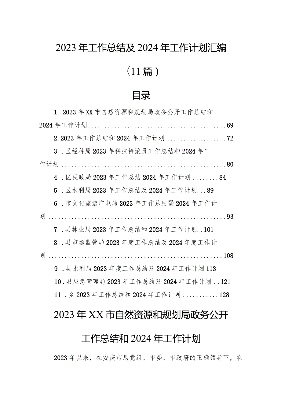 2023年工作总结及2024年工作计划汇编（11篇）.docx_第1页