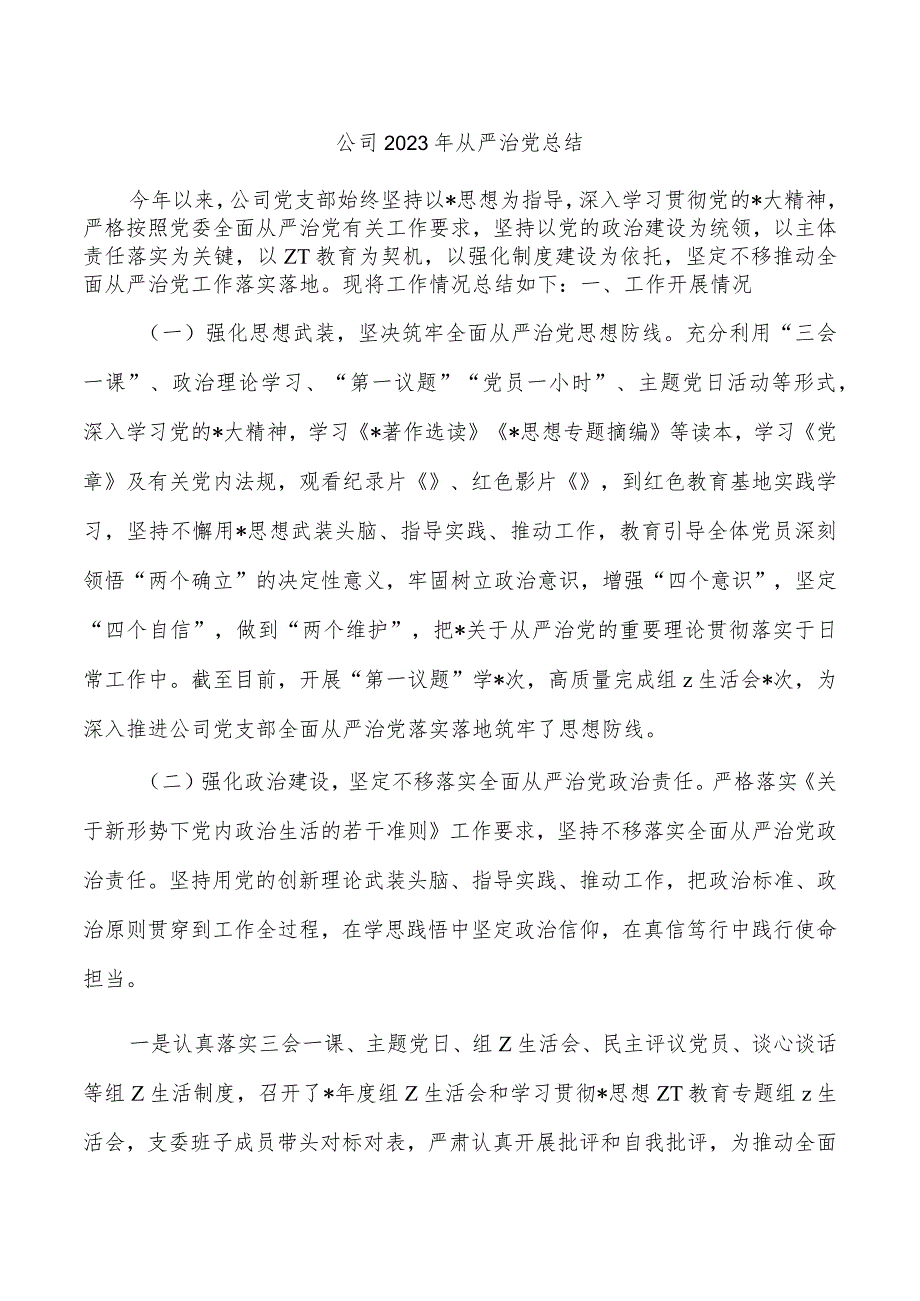 公司2023年从严治党总结.docx_第1页