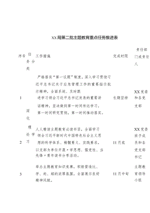 XX局第二批主题教育重点任务推进表.docx