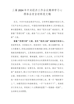 三篇2024年中央经济工作会议精神学习心得体会发言材料范文稿.docx