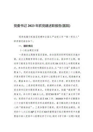 党委书记2023年抓党建述职报告（医院）.docx